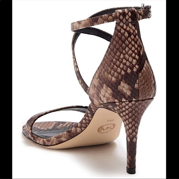 Michael KORS Mid Heel Ava Leather Snakeskin Sandal - Picture 6 of 10